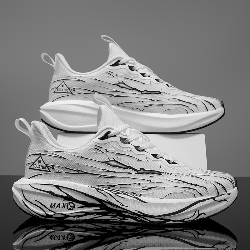 Lightweight Road Running Shoes - รองเท้าวิ่งถนนแบบลำลองสำหรับผู้ชาย ระบายอากาศได้ดี - พื้นรองเท้านุ่มกันลื่น ดีไซน์ลายทาง รองเท้าฝึกซ้อมกลางแจ้งแบบหุ้มข้อต่ำ