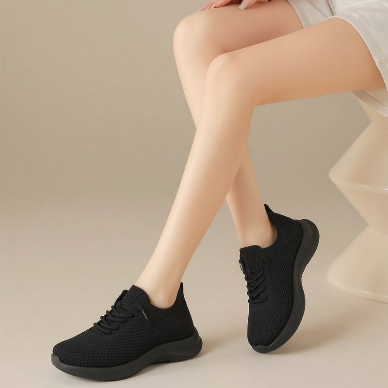 รองเท้าผ้าใบผู้หญิงสำหรับฤดูร้ - Knit Fabric Lace Up Sneakers บทวิจารณ์และราคา