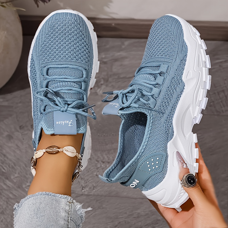 รองเท้าผ้าใบถักระบายอากาศแฟชั่ - Knit Fabric Lace Up Sneakers บทวิจารณ์และราคา