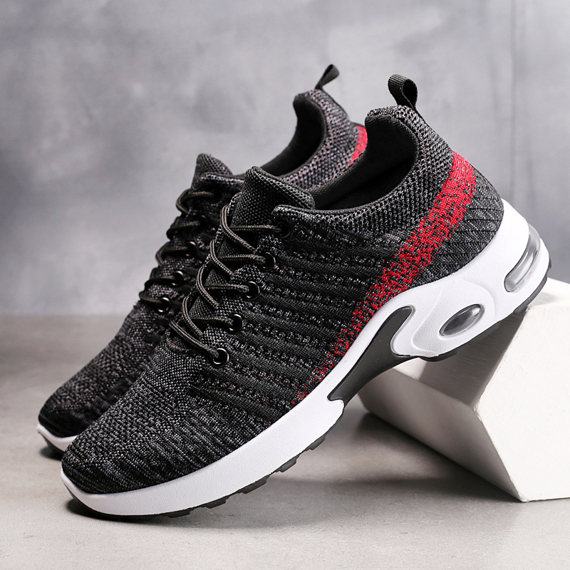 รองเท้าผ้าใบผู้ชายถักรองเท้าแฟ - Knit Fabric Lace Up Sneakers บทวิจารณ์และราคา