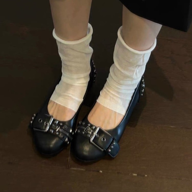 รองเท้าส้นเตี้ยหัวกลมแบบมีสายร - Women'S Shoes บทวิจารณ์และราคา