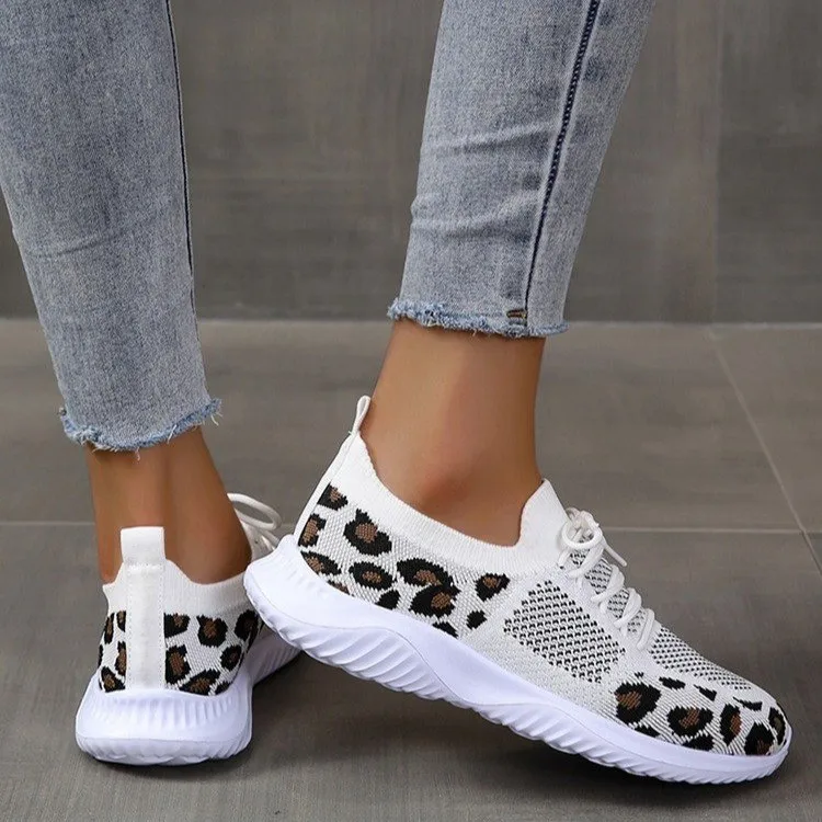 รองเท้าผ้าใบผู้หญิงแบบใหม่สำหร - Knit Fabric Lace Up Sneakers บทวิจารณ์และราคา